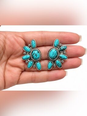 Turquoise Stone Floral Earrings